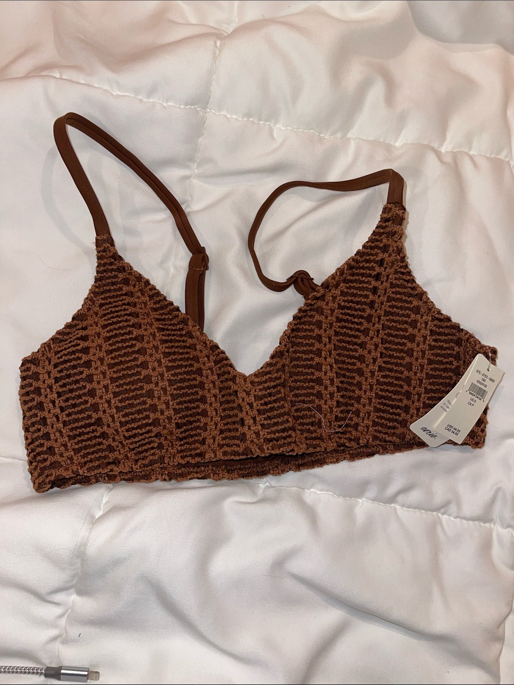 aerie Brown Padded Textured Crochet Bikini Top - Picture 4 of 5